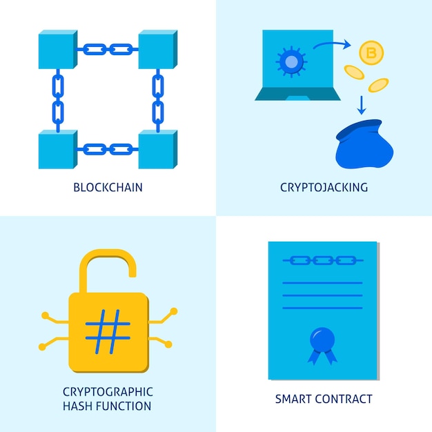 Vector conjunto de iconos cripto y blockchain