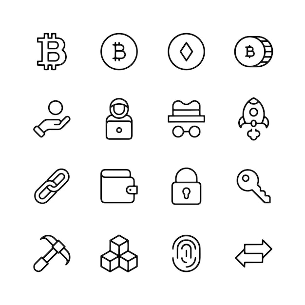 Conjunto de iconos de criptomoneda y blockchain