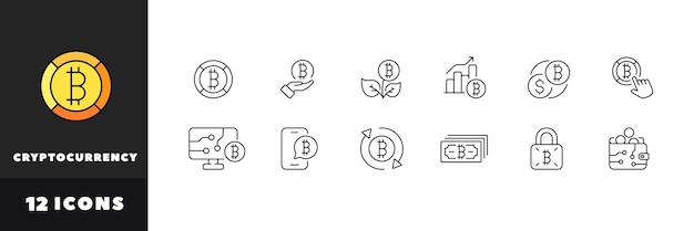 Conjunto de iconos de criptomonedas Colección de iconos de Bitcoin Iconos vectoriales de estilo lineal