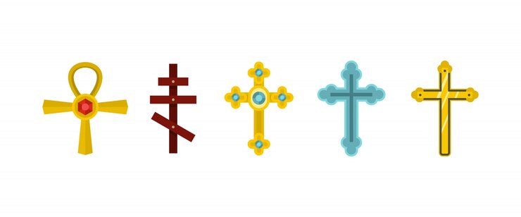 Vector conjunto de iconos de la cruz conjunto plano de colección de iconos de vector cruz aislado