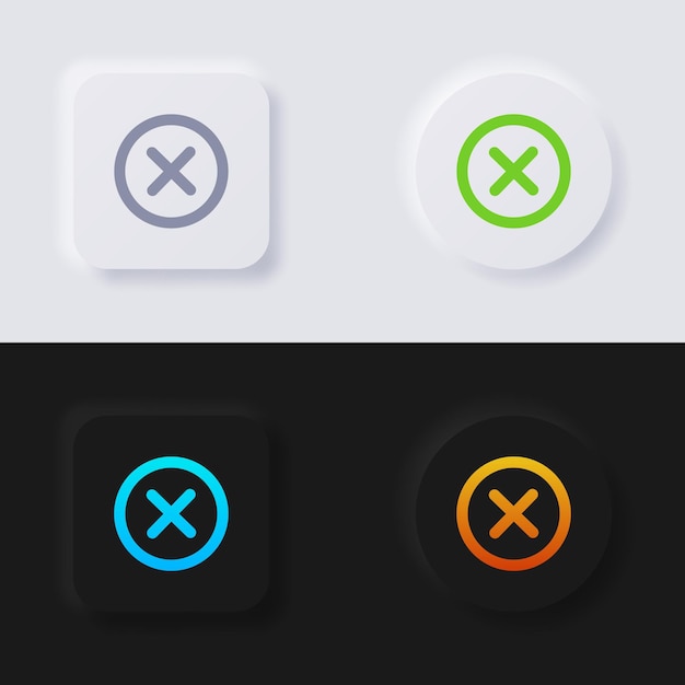 Conjunto de iconos cruzados Botón de neumorfismo multicolor Diseño de interfaz de usuario suave para diseño web Interfaz de usuario de aplicación y más Vector de botón