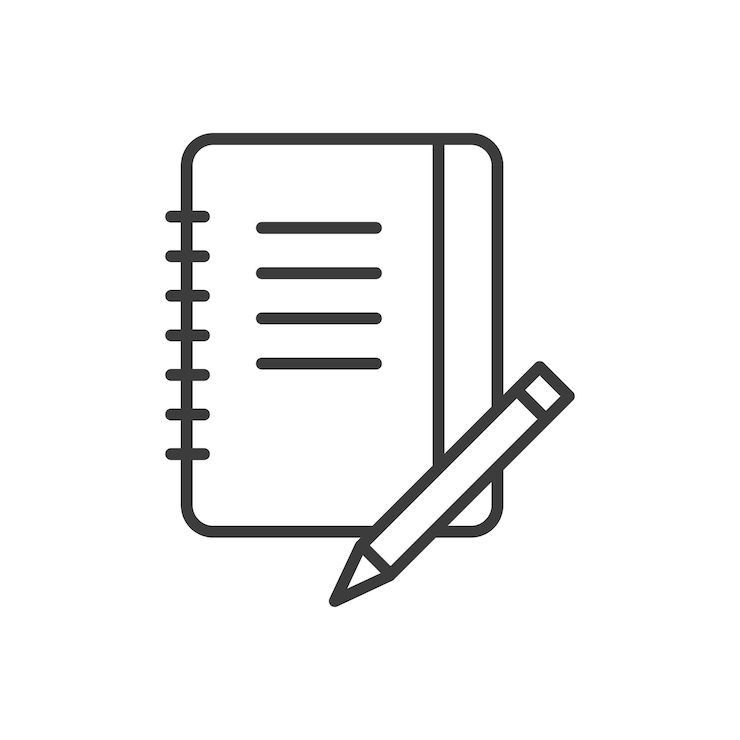 Vector conjunto de iconos de cuaderno de notas libro de diario símbolo vectorial diario escolar signo en negro relleno y estilo delineado