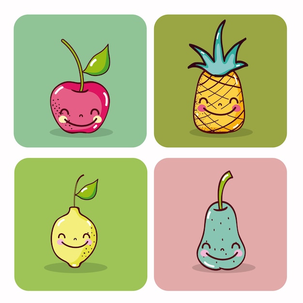 Conjunto de iconos cuadrados de frutas lindas iconos