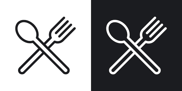 Conjunto de iconos de cuchara y tenedor Plato de comida de cena con símbolo vectorial de tenedor y cuchara en un estilo de relleno y contorno negro Lunch Cultery