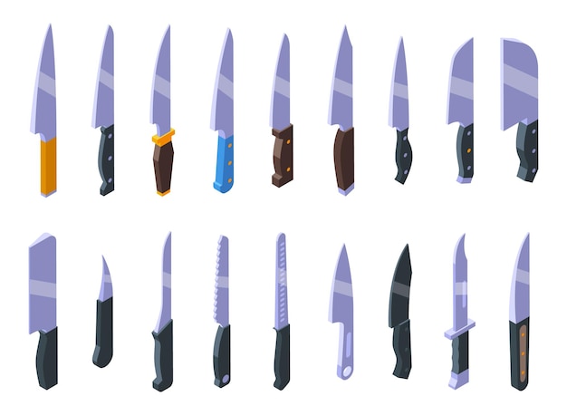 Conjunto de iconos de cuchillo vector isométrico Herramienta de cubiertos