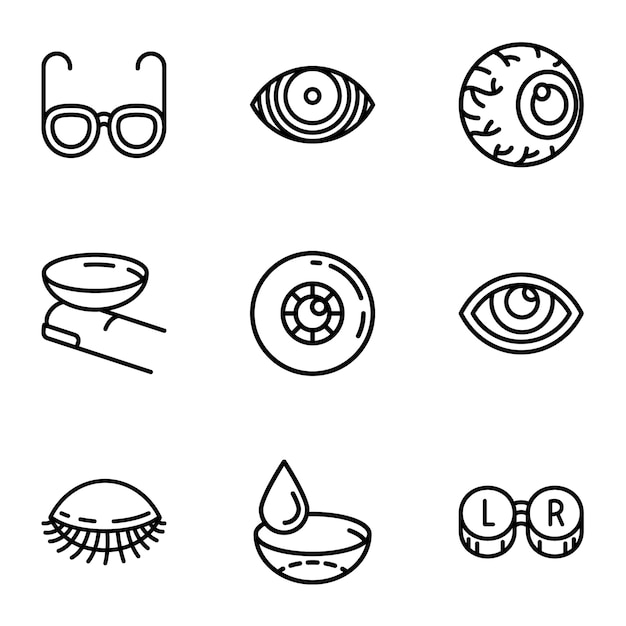 Vector conjunto de iconos de cuidado de los ojos, estilo de contorno