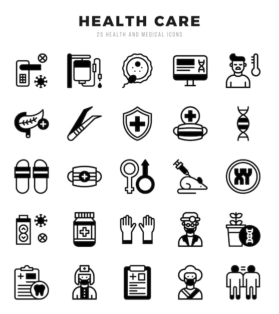 Conjunto de iconos de cuidado de la salud Ilustración vectorial