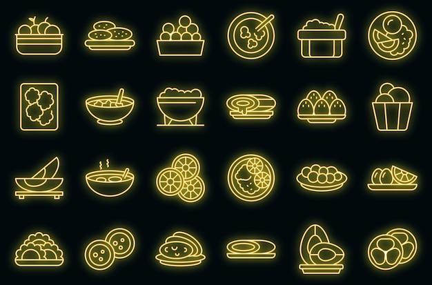 Vector conjunto de iconos culinarios brasileños contorno vector arancini pan vector neón