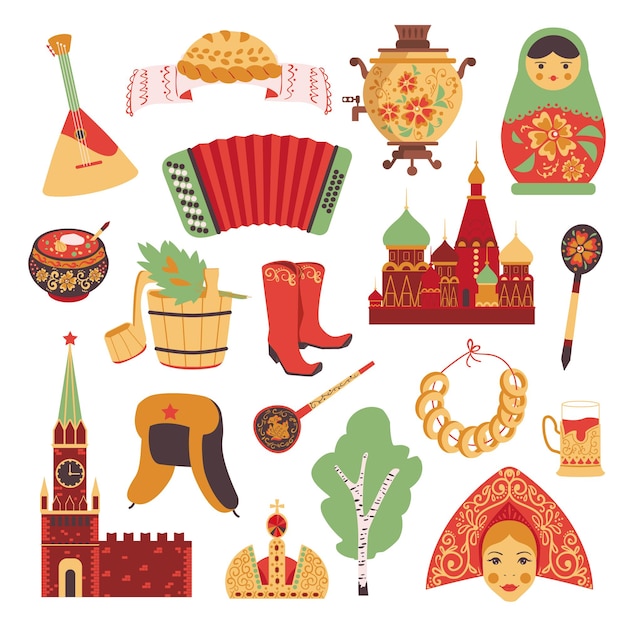 Conjunto de iconos de la cultura rusa.