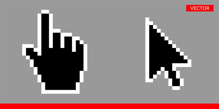 Vector conjunto de iconos de cursor de mano de flecha negra y puntero pixel y versión moderna de signos de cursores