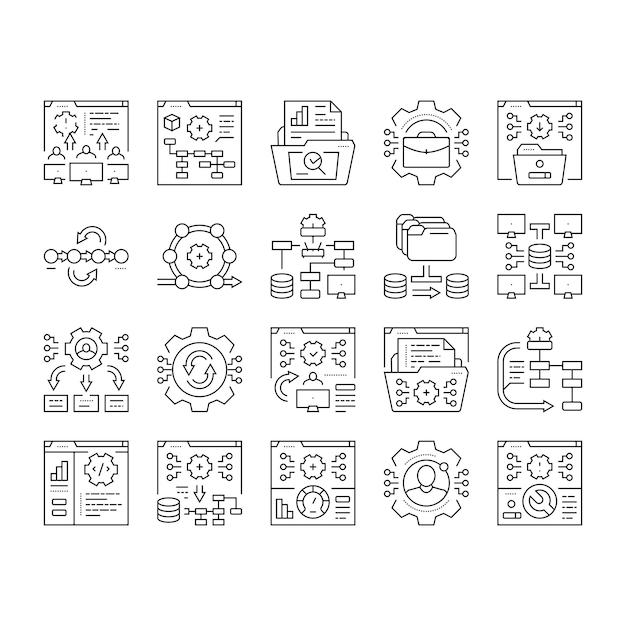 Conjunto de iconos de datos de analista de sistema vector