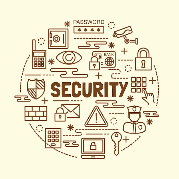 conjunto de iconos de delgada línea de seguridad mínima