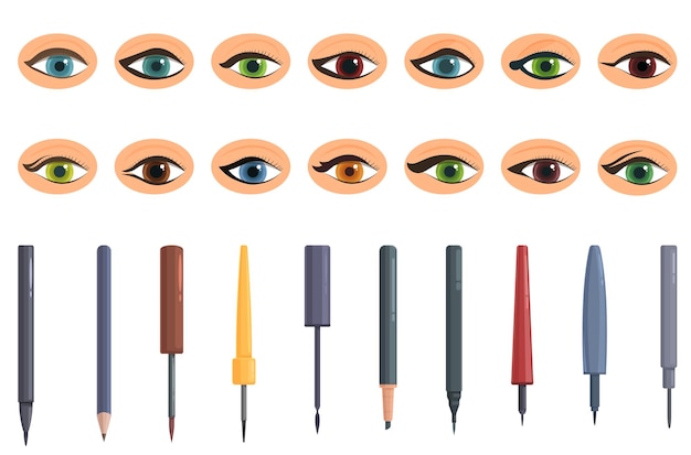 Conjunto de iconos delineador de ojos vector de dibujos animados Flecha de maquillaje