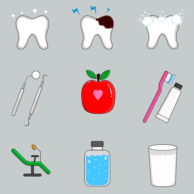 Conjunto de iconos dentales de vector libre