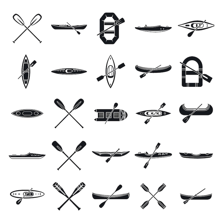 Vector conjunto de iconos de deporte de canotaje, estilo simple