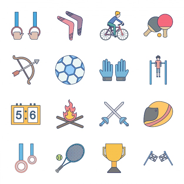 Vector conjunto de iconos de deportes y juegos