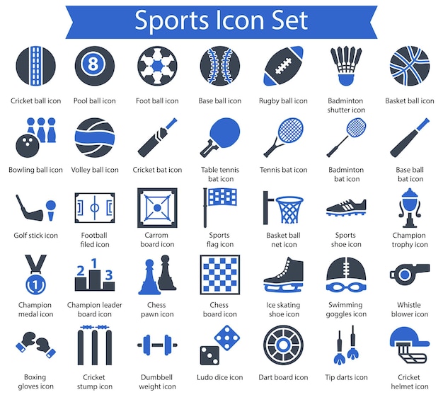 Conjunto de iconos deportivos azules