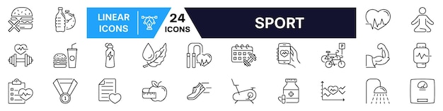 Conjunto de íconos deportivos Conjunto lineal de iconos deportivos y de salud