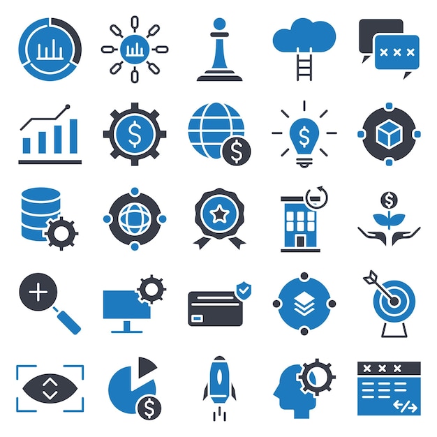 Conjunto de iconos de desarrollo empresarial (dos colores).