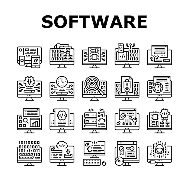 Conjunto de iconos de desarrollo de programas de software Vector