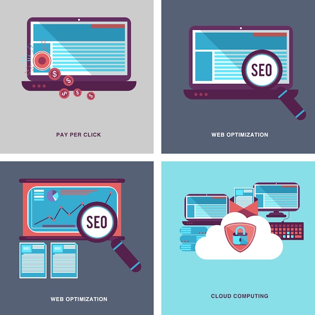 Vector conjunto de iconos de desarrollo seo