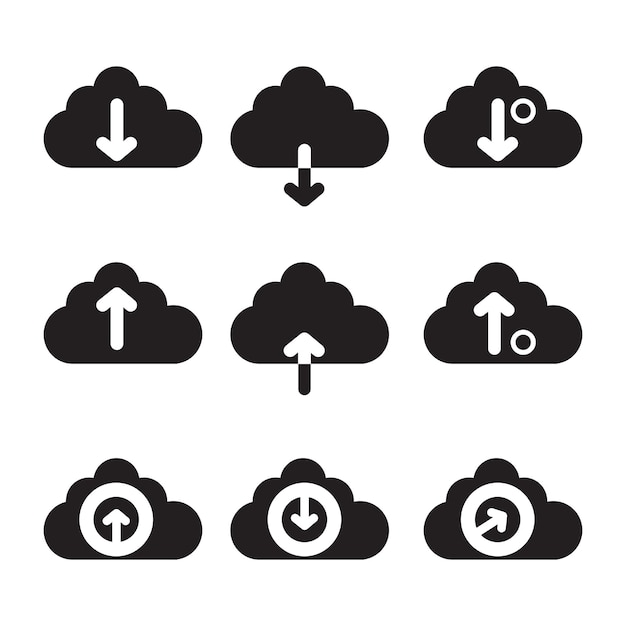 Conjunto de iconos de descarga y carga en la nube