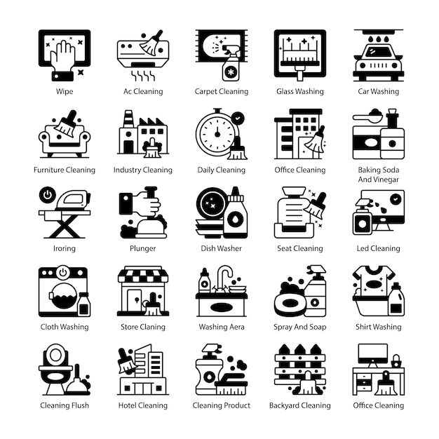 Conjunto de iconos de desinfección y limpieza Colección de iconas de limpieza como la ilustración del vector de higiene