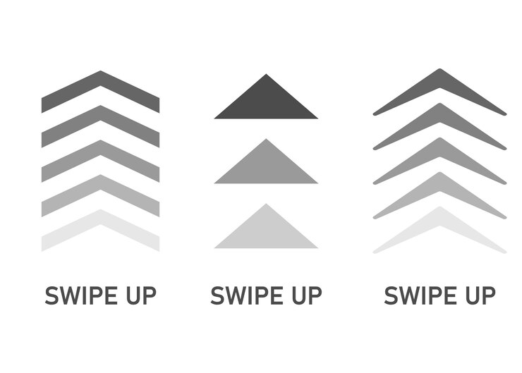 Vector conjunto de iconos de deslizar hacia arriba del vector aislado en el fondo para el diseño de historias pictograma de desplazamiento de blogger logotipo de flecha hacia arriba