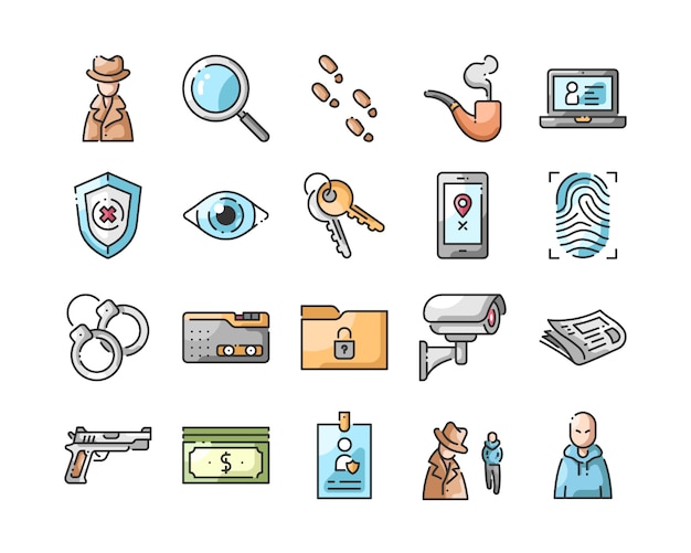 Vector conjunto de iconos de detectives