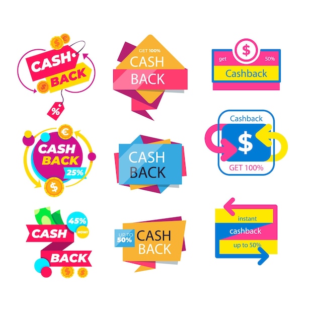 Conjunto de iconos de devolución de dinero Colorosa colección de pancartas de devolución del dinero Señales de reembolso de dinero Devolución de dinero de p