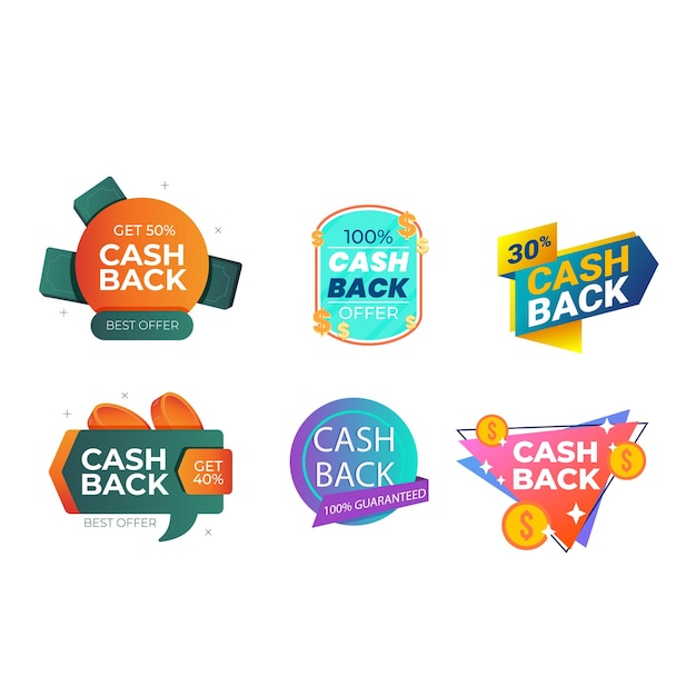 Conjunto de iconos de devolución de dinero Colorosa colección de pancartas de devolución del dinero Señales de reembolso de dinero Devolución de dinero de p