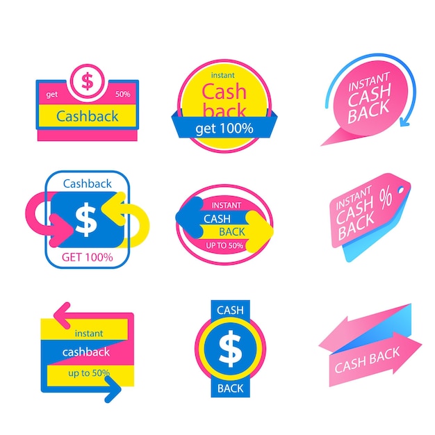 Conjunto de iconos de devolución de dinero Colorosa colección de pancartas de devolución del dinero Señales de reembolso de dinero Devolución de dinero de p