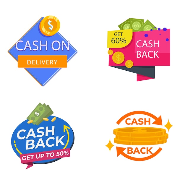 Conjunto de iconos de devolución de dinero Colorosa colección de pancartas de devolución del dinero Señales de reembolso de dinero Devolución de dinero de p