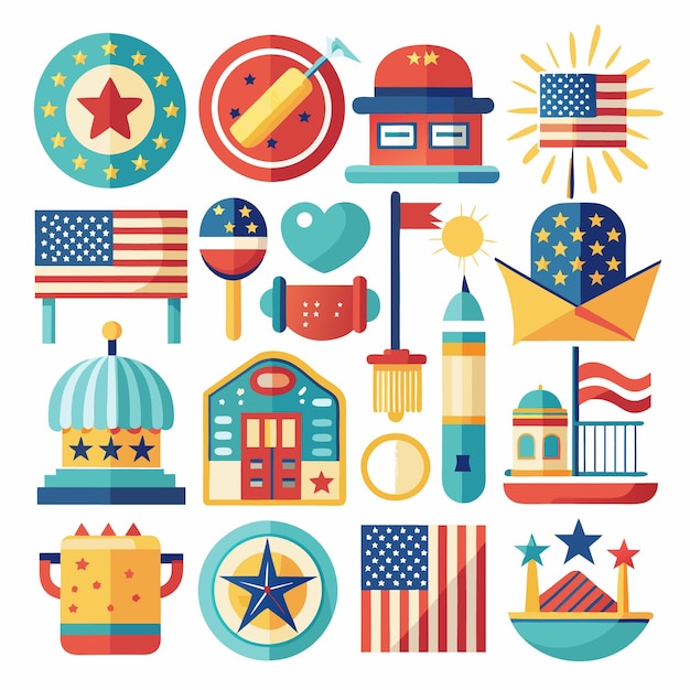 Conjunto de iconos del Día de la Independencia de Estados Unidos