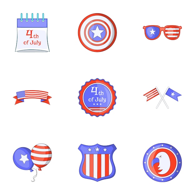 Vector conjunto de iconos del día de la libertad, estilo de dibujos animados