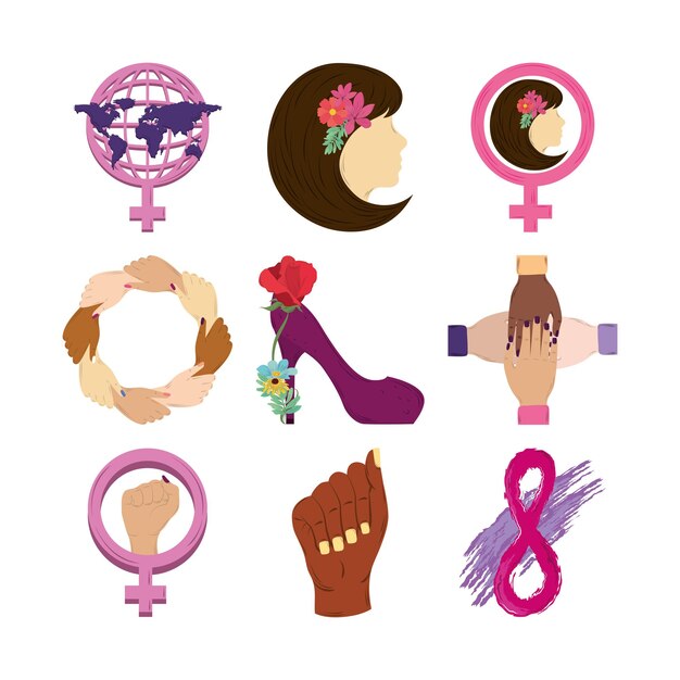 Conjunto de iconos del día de la mujer