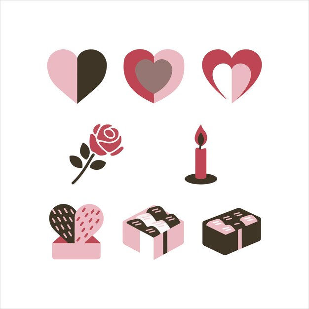 Conjunto de iconos del día de San Valentín Vector de emoji del día de san Valentín Colección de iconos de corazón encantador