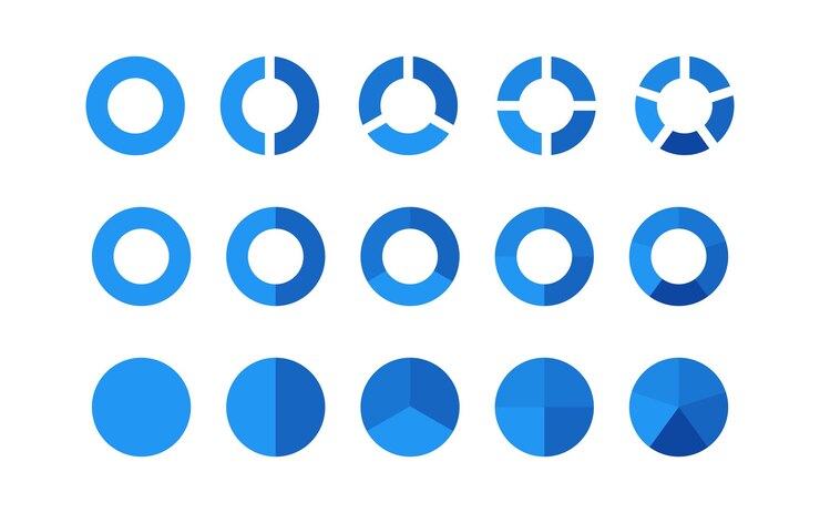 Vector conjunto de iconos de diagrama colección de diagramas de infografía empresarial conjunto de iconos de gráfico circular azul análisis de negocios de marketing digital plantilla de infografía empresarial ilustración de vector plano moderno eps 10