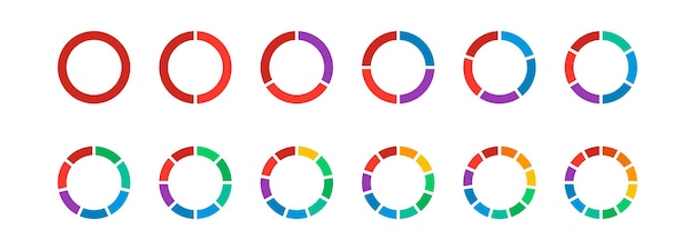 Conjunto de iconos de diagrama de rueda de colores Símbolo de gráfico circular Vector EPS 10