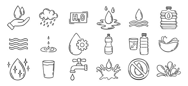 Conjunto de iconos dibujados a mano con dibujos de agua