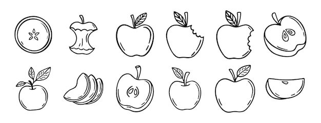 conjunto de iconos dibujados a mano de la manzana dibujo de contorno colección de símbolos clipart de la línea de manzana