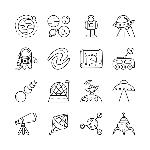 Conjunto de iconos de dibujo a mano de contorno vectorial espacial 2