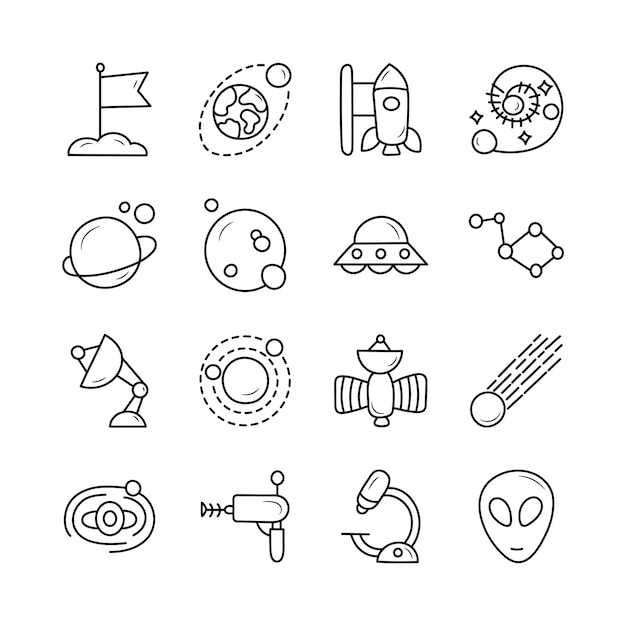 Conjunto de iconos de dibujo a mano de contorno vectorial espacial 5