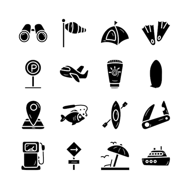 Conjunto de iconos de dibujo de mano sólida vectorial de viaje 3