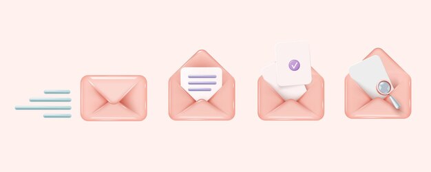 Conjunto de iconos de dibujos animados 3D relacionados con el correo electrónico