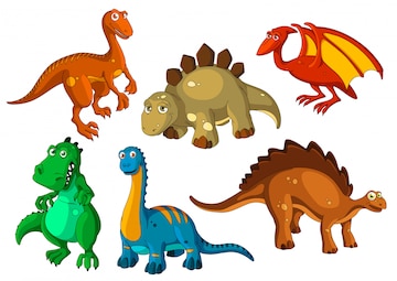 Conjunto de iconos de dibujos animados de animales prehistóricos de  dinosaurios | Vector Premium