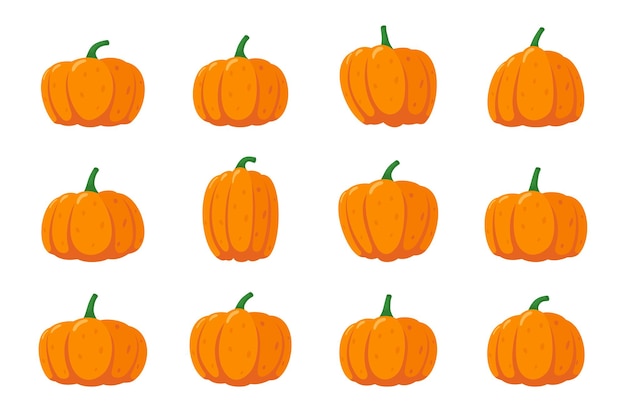 Conjunto de iconos de dibujos animados de calabaza calabaza símbolo de vector vegetal naranja calabaza otoño para la cosecha de la agricultura