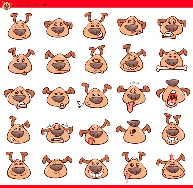 Conjunto de iconos de dibujos animados divertidos perros emoticonos