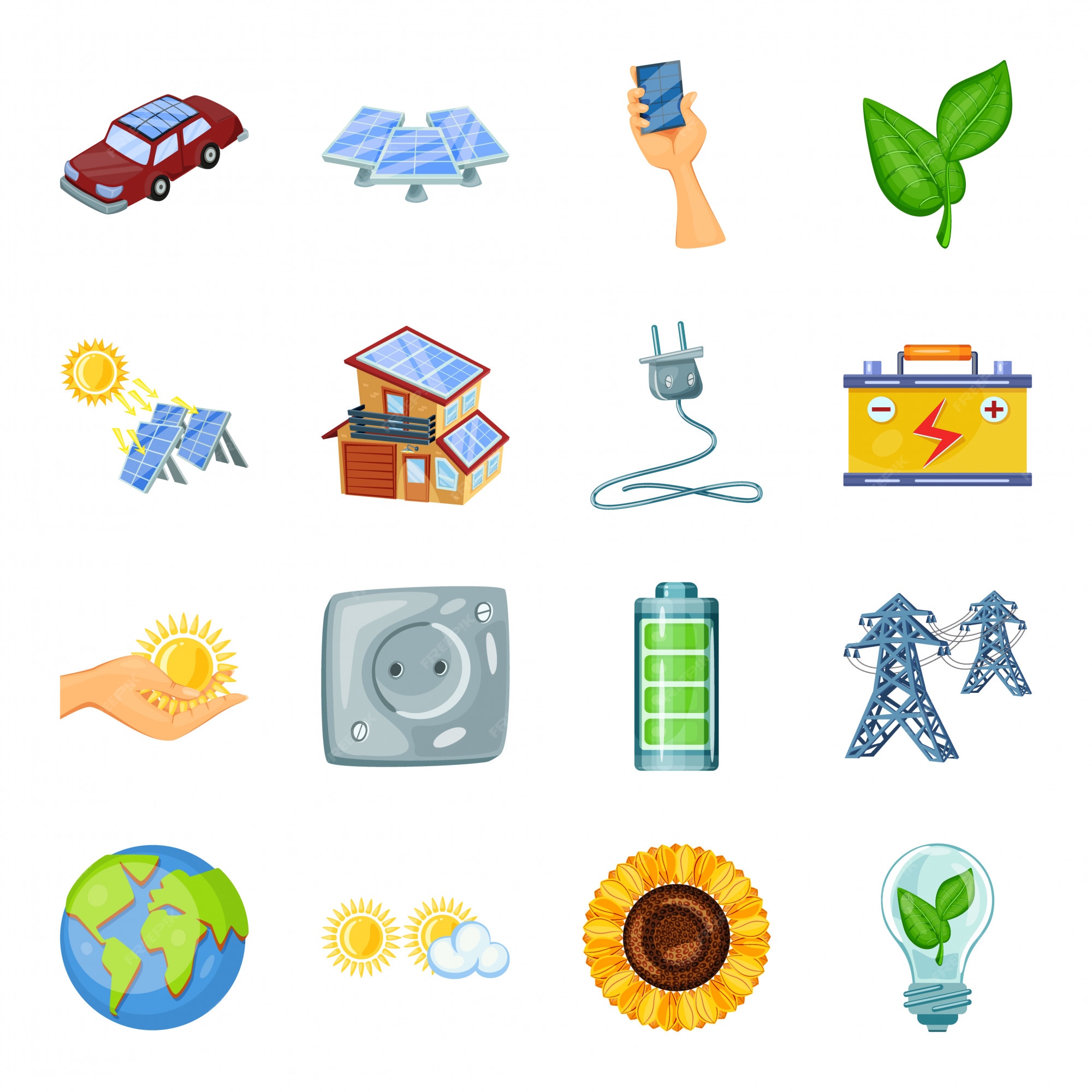 Conjunto de iconos de dibujos animados de energía ecológica | Vector Premium
