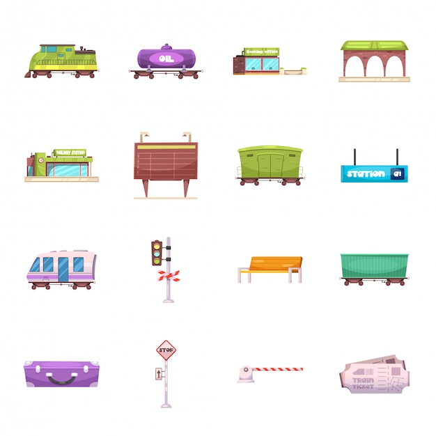 Vector conjunto de iconos de dibujos animados de estación